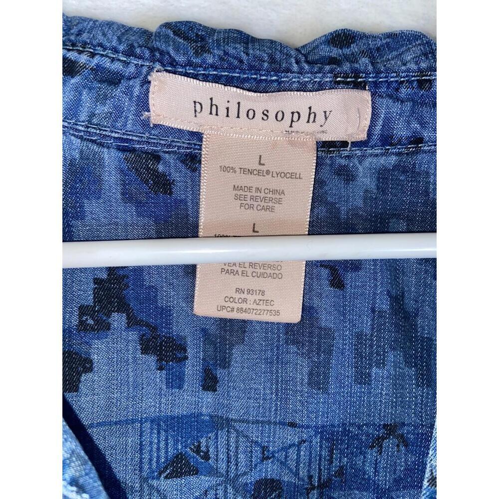 Philosophy Womens Dress Tunic Sz Large Aztec Chambray Western Boho Streetwear - Picture 3 of 12